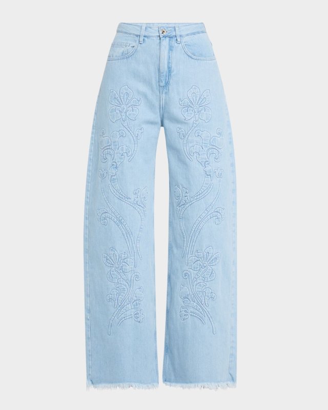 Floral-Embroidered Boyfriend Jeans